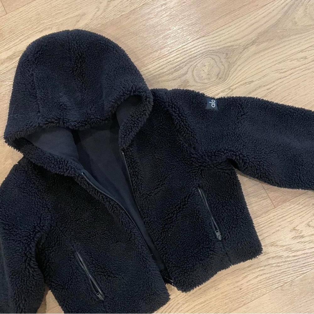 ALO Black Sherpa Hoodie Jacket - Picture 2 of 5
